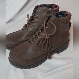 NWOT Alegria Chevon Chocolate Brown Lace-Up Leather Ankle Boots Women's 38/7.5